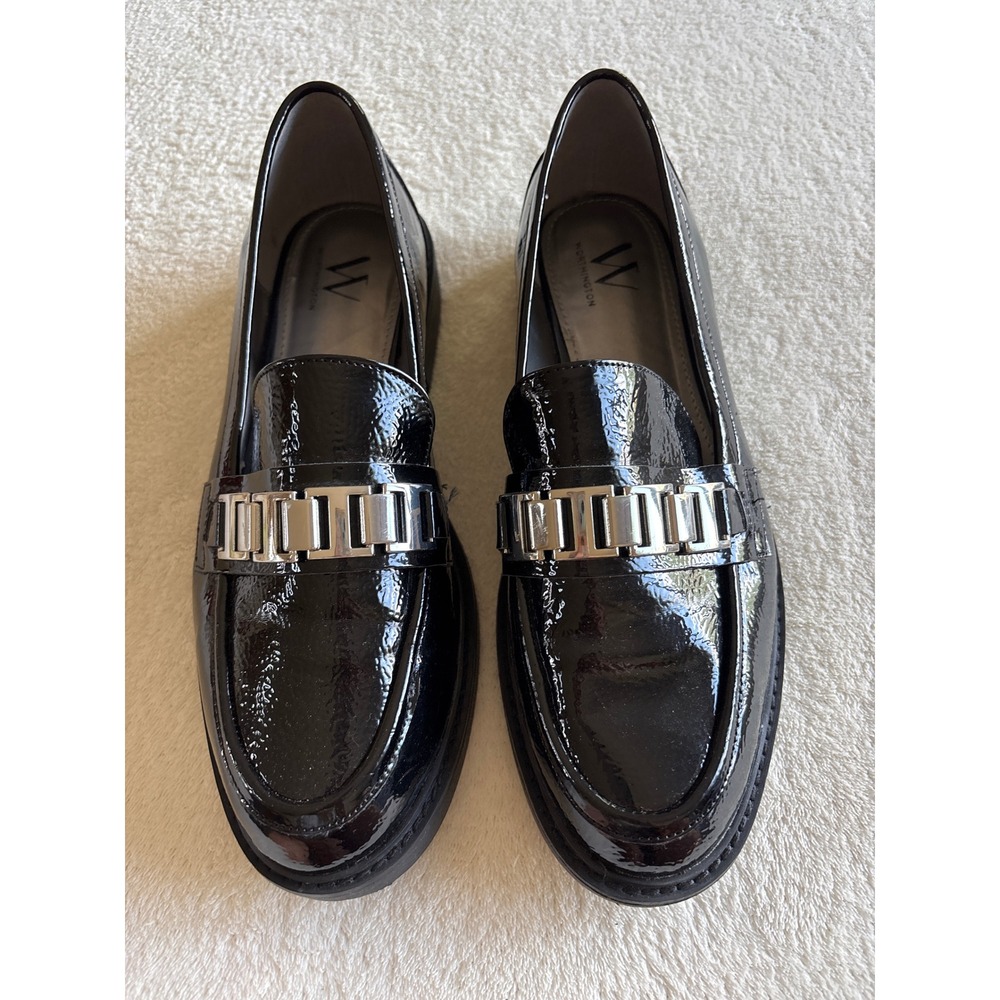 Chunky Platform Loafers Black Patent buckle worthinghton size 10 office y2k